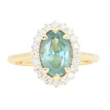 2.54ct Untreated Montana Sapphire Antique-Style Low Profile Diamond Halo Ring in 14k Yellow Gold- Appraised Stone