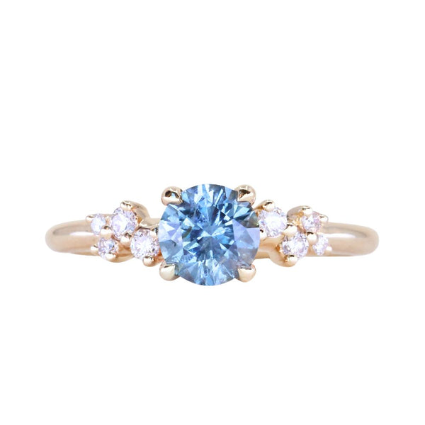 0.91ct Light Cornflower Blue Montana Sapphire and Diamond Starry Night Low Profile Solitaire in 14k Yellow Gold