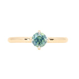 0.74ct Untreated Round Teal Australian Sapphire Low Profile Compass Set 4 Prong Solitaire in 14k Yellow Gold