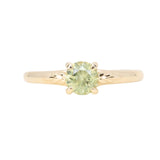 0.84ct Round Light Green Montana Sapphire Low Profile Four Prong Spring Bloom Solitaire in 14k Yellow Gold