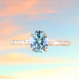 1.37ct Oval Light Teal Blue Precision Cut Montana Sapphire Evergreen Carved 4 Prong Solitaire in 14k Yellow Gold