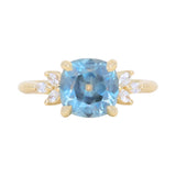 3.38ct Untreated Montana Sapphire Cushion Cut Marquise Diamond Cluster Ring in 18k Yellow Gold