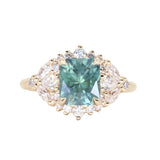 2.70ct Untreated Radiant Cut Montana Sapphire and Diamond Floral Halo in 14k Yellow Gold