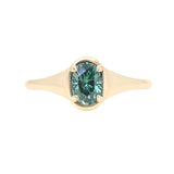 0.96ct Oval Teal Precision Cut Montana Sapphire Low Profile 4 Prong Signet Solitaire in 14k Yellow Gold