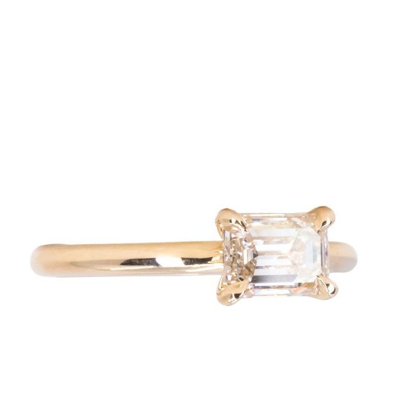 1.05ct Emerald Cut Champagne Diamond East-West 4 Prong Solitaire in 14k Yellow Gold