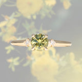 0.85ct Round Light Green Montana Sapphire and Princess Cut Diamond Rapids Low Profile Ring in 14k Yellow Gold