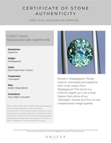 3.03CT OVAL MADAGASCAR SAPPHIRE, PARTI TEAL GREEN YELLOW, 8.09X7.33X6.30MM, UNTREATED EARLY ACCESS