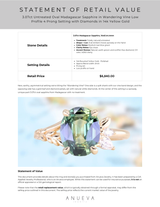 3.07ct Untreated Oval Madagascar Sapphire in Wandering Vine Low Profile 4 Prong Setting with Diamonds in 14k Yellow Gold