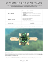 3.13ct Untreated Parti Green Oval Madagascar Sapphire Evergreen 4 Prong Carved Stackable Solitaire in 14k Yellow Gold