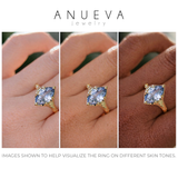 3.16ct Unheated Purple Madagascar Marquise Sapphire Evergreen Carved Low Profile 6 Prong Solitaire in 14k Yellow Gold