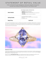 3.16ct Unheated Purple Madagascar Marquise Sapphire Evergreen Carved Low Profile 6 Prong Solitaire in 14k Yellow Gold