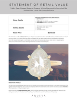 3.48ct Pear Shaped Rosecut Creamy White Diamond in Recycled 18k Yellow Gold Lotus Six Prong Solitaire