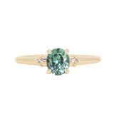 0.90ct Oval Light Blue Green Montana Sapphire and Princess Cut Diamond Rapids Low Profile Ring in 14k Yellow Gold