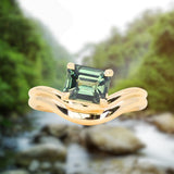 1.65ct Emerald Cut Color Shifting Madagascar Sapphire Prong Set Ripple Contour Solitaire in 14k Yellow Gold