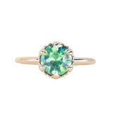 1.55ct Round Madagascar Light Green Sapphire Low Profile Scallop Cup Solitaire in 14k Yellow Gold