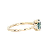 1.77ct Oval Precision Cut Parti Light Teal Montana Sapphire and Princess Cut Diamond Rapids Low Profile Ring in 14k Yellow Gold
