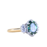 3.0ct Untreated Oval Teal Australian Sapphire and Lab Grown Oval Diamonds in 18k Yellow Gold and Platinum