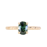 1.10ct Deep Teal Madagascar Sapphire Evergreen Carved 4 Prong Solitaire in 14k Yellow Gold