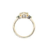1.10ct Round Old European Cut Diamond and Trillion Madagascar Sapphire Antique Style Compass Set Low Profile Ring with Scallop Details in 14k Yellow Gold