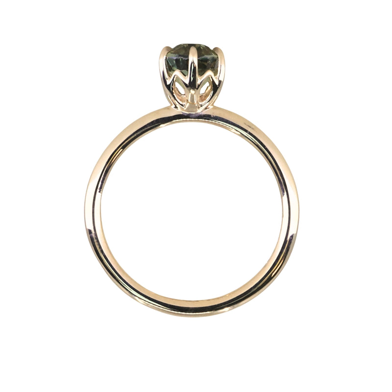 1.54ct Untreated Parti Green Madagascar Oval Sapphire Lotus Solitaire in 14k Yellow Gold