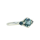 1.10ct Round Deep Teal Green Sapphire and Trillion Parti Sapphire Low Profile Ring in 14k Green Gold