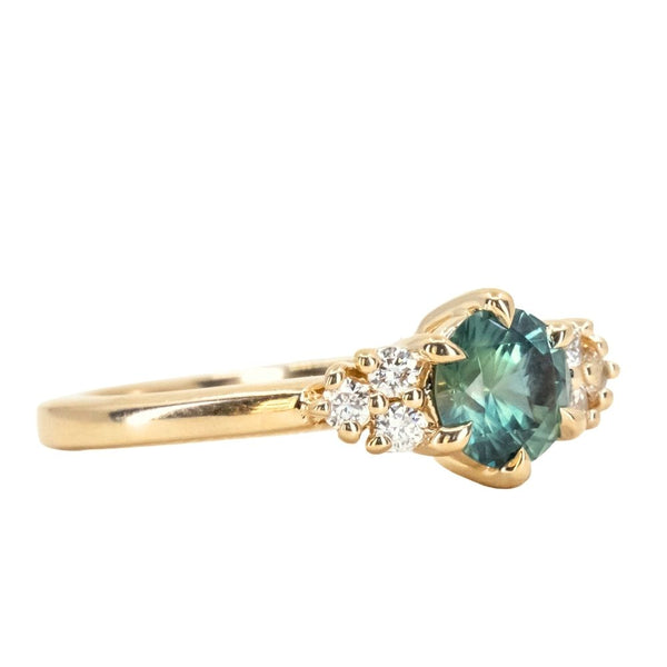 0.87ct Round Blue Montana Sapphire and Diamond Cluster Ring in 18k Yellow Gold