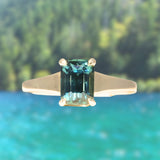 2.40ct Untreated Emerald Cut Madagascar Sapphire Low Profile 4 Prong Tapered Solitaire in 14k Yellow Gold
