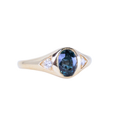 1.51ct Oval Blue Untreated Montana Sapphire Signet Style Ring with Diamonds in 14k Yellow Gold