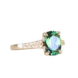 1.98ct Untreated Australian Elongated Cushion Cut Sapphire Vine Cathedral Four Prong Ring in 14k Yellow Gold