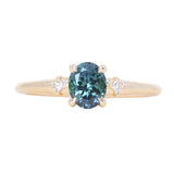 0.85ct Oval Deep Teal Montana Sapphire and Princess Cut Diamond Rapids Low Profile Ring in 14k Yellow Gold