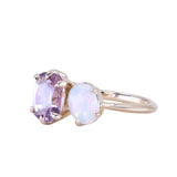 Toi Et Moi 1.84ct Cushion Rose Garnet and Opal Ring in 14k Yellow gold