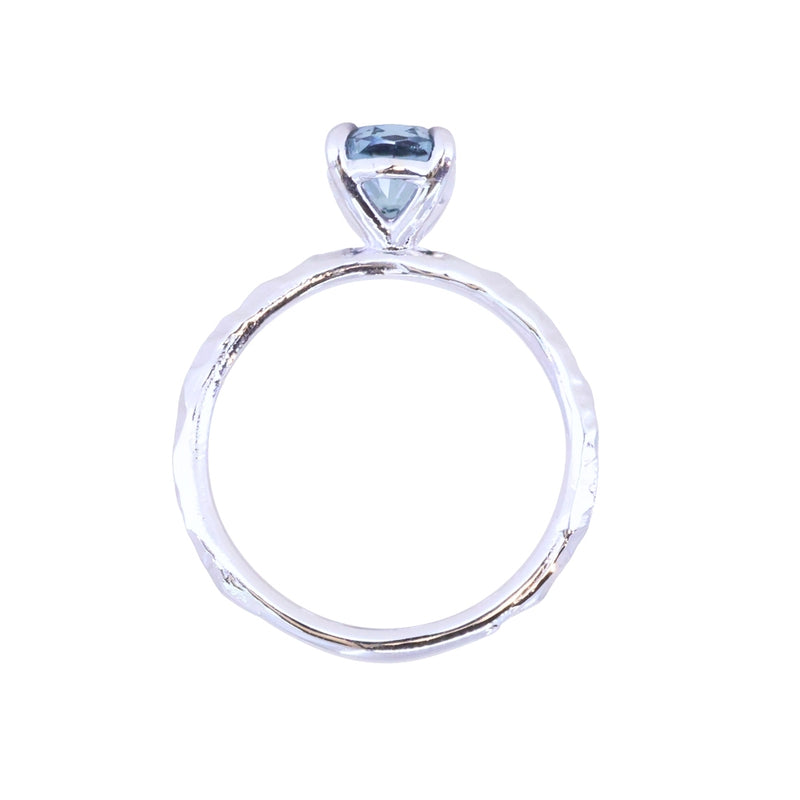 1.67ct Untreated Montana Sapphire Evergreen Carved 4 Prong Solitaire in Platinum