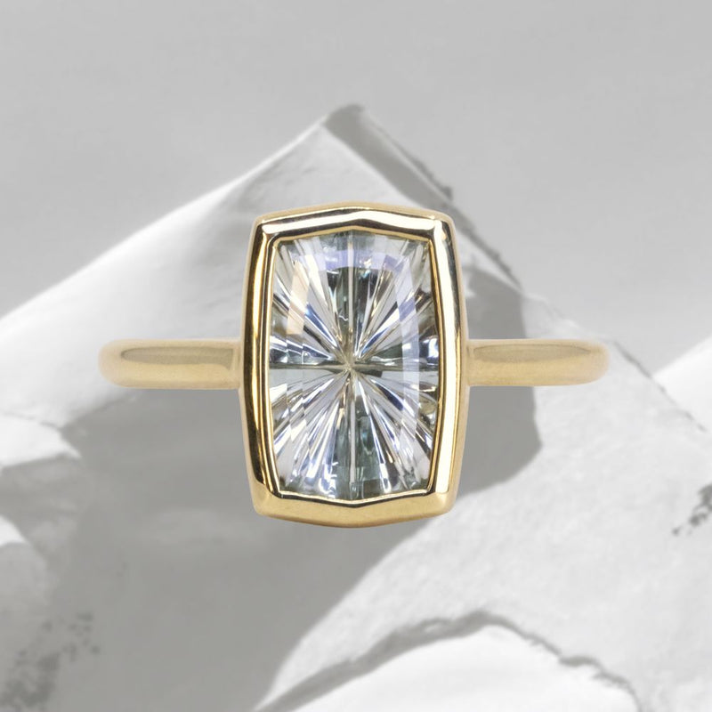 2.59ct Fantasy Cut Untreated Montana Sapphire Contemporary Bezel Set Ring in 18k Yellow