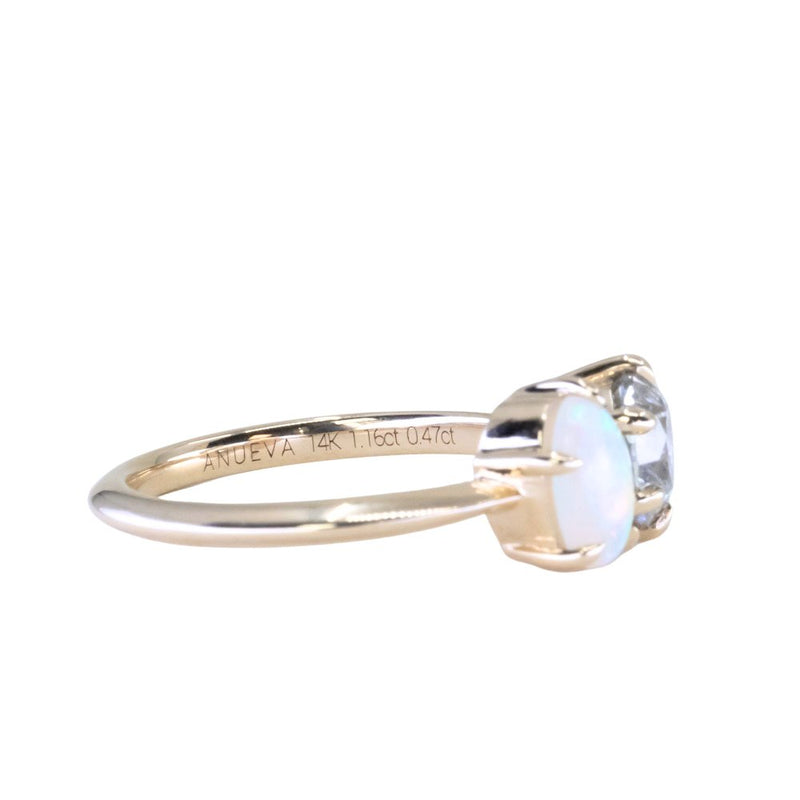 Toi Et Moi 1.16ct Salt and Pepper Diamond and Opal Ring in 14k Yellow gold