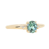 0.90ct Oval Light Blue Green Montana Sapphire and Princess Cut Diamond Rapids Low Profile Ring in 14k Yellow Gold