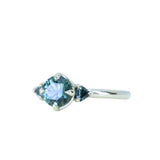 1.10ct Round Deep Teal Green Sapphire and Trillion Parti Sapphire Low Profile Ring in 14k Green Gold