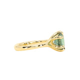 3.01ct Round GIA Teal Montana Sapphire Low Profile Six Prong Split Shank Solitaire in 18k Yellow Gold