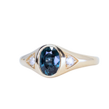 1.51ct Oval Blue Untreated Montana Sapphire Signet Style Ring with Diamonds in 14k Yellow Gold