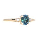 0.85ct Oval Deep Teal Montana Sapphire and Princess Cut Diamond Rapids Low Profile Ring in 14k Yellow Gold