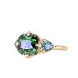 4.08ct Cushion Cut Green Madagascar Sapphire and Trillion Australian Sapphire Antique Compass Set Low Profile Ring in 14k Yellow Gold
