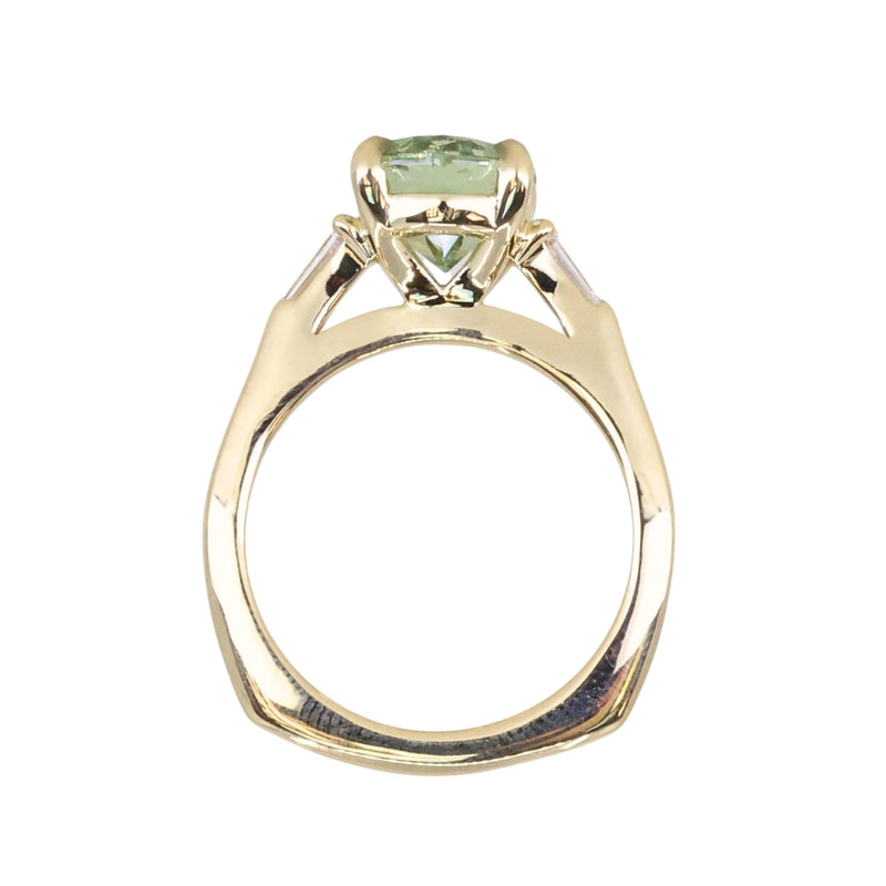 3.50ct Oval Untreated Montana Sapphire and Tapered Baguette Diamond Stackable 4 Prong Ring With Euro Shank in 18k Yellow Gold