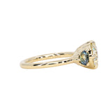 1.64ct Vintage Transitional Cut Diamond and Trillion Australian Sapphire Antique Style Compass Set Low Profile Ring with Scallop Details in 18k Yellow Gold
