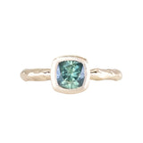 1.13ct Cushion Cut Rock Creek Montana Sapphire Low Profile Bezel Ring with Evergreen Texture and Milgrain in 14k Yellow Gold