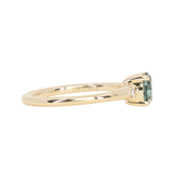 0.90ct Oval Light Blue Green Montana Sapphire and Princess Cut Diamond Rapids Low Profile Ring in 14k Yellow Gold