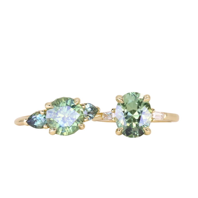 3.50ct Oval Untreated Montana Sapphire and Tapered Baguette Diamond Stackable 4 Prong Ring With Euro Shank in 18k Yellow Gold