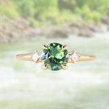 1.15ct Untreated Australian Parti Sapphire and Princess Cut Diamond Rapids Low Profile Ring in 14k Yellow Gold