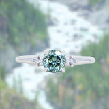 0.85ct Round Untreated Nigerian Sapphire and Princess Cut Diamond Rapids Low Profile Ring in 14k White Gold