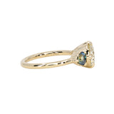 1.64ct Vintage Transitional Cut Diamond and Trillion Australian Sapphire Antique Style Compass Set Low Profile Ring with Scallop Details in 18k Yellow Gold