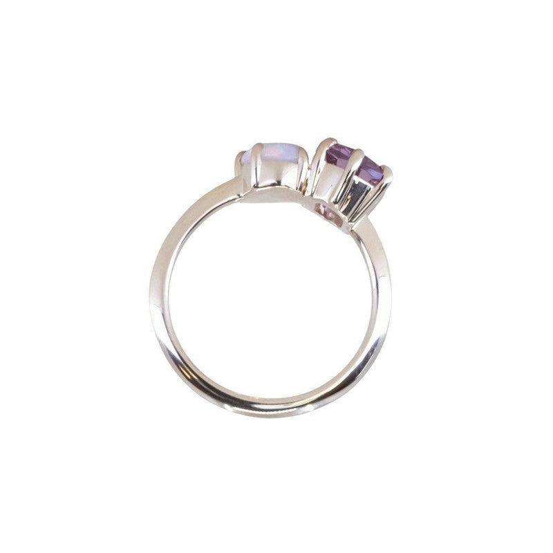 Toi Et Moi 1.84ct Cushion Rose Garnet and Opal Ring in 14k Yellow gold