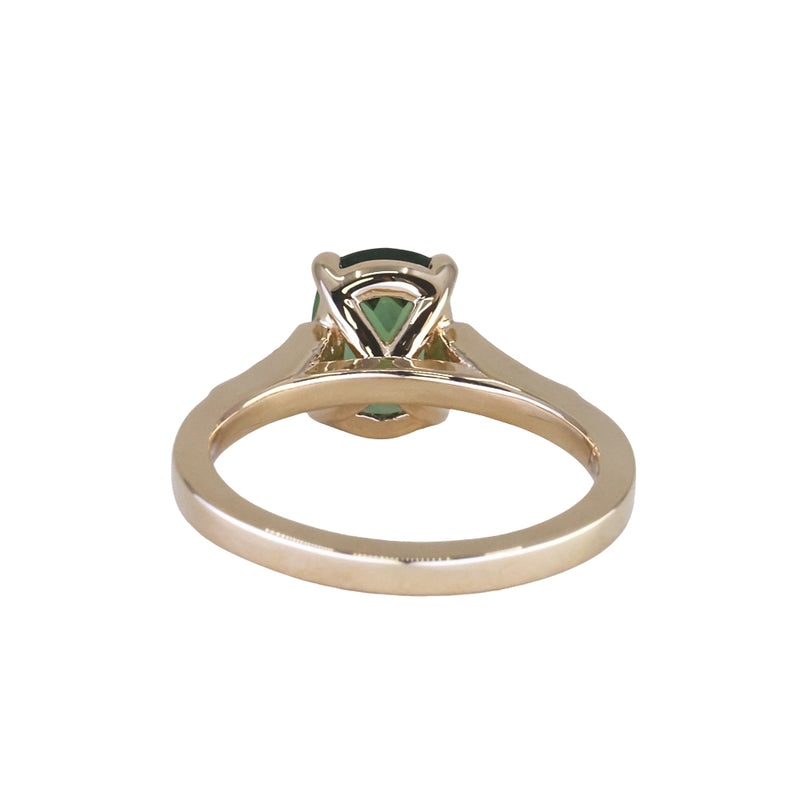 1.98ct Untreated Australian Elongated Cushion Cut Sapphire Vine Cathedral Four Prong Ring in 14k Yellow Gold